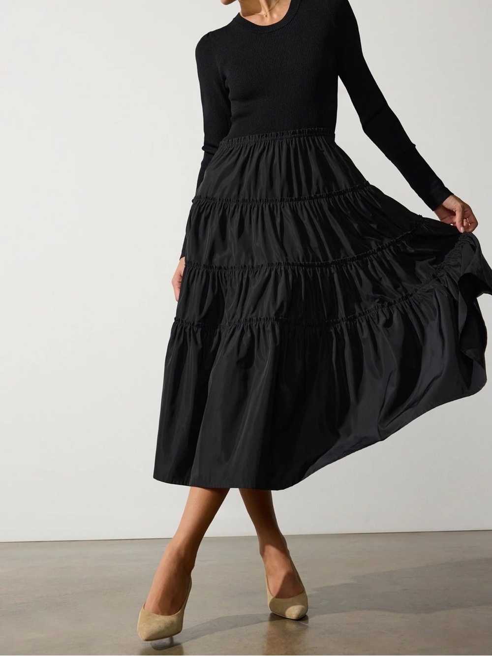 Brochu Walker Ava Black Tiered Midi Dress L Like New